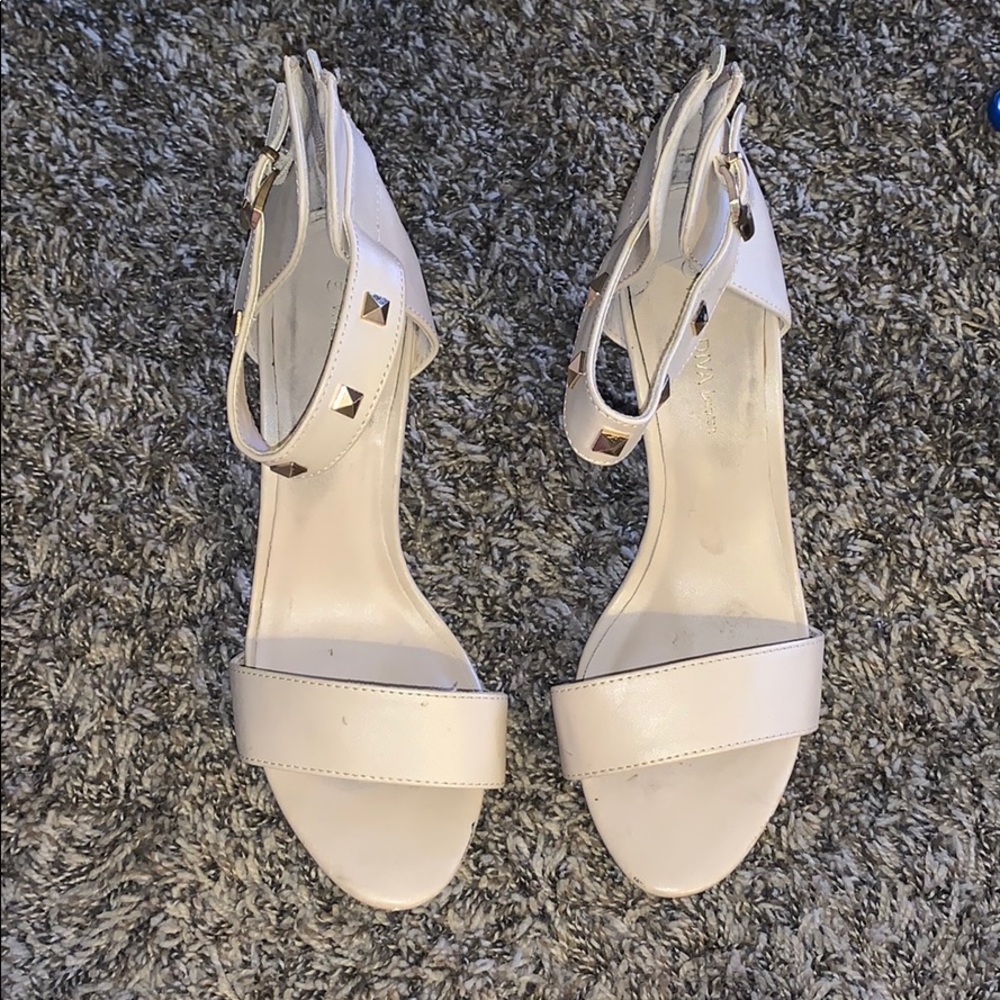 Cream Wild Diva Studded Ankle Strap Heels